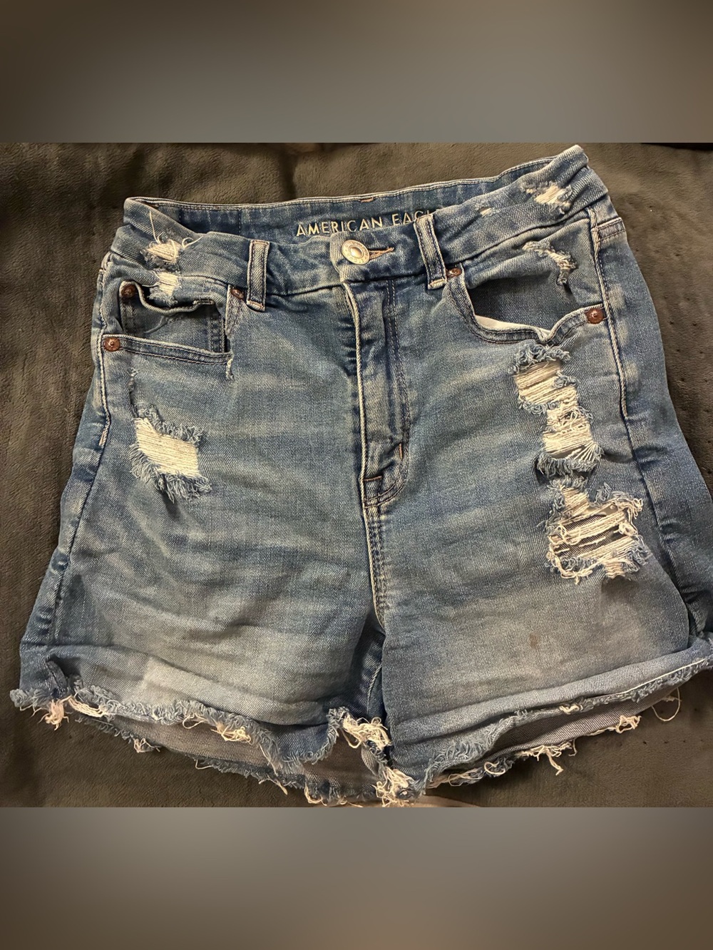 American Eagle Outfitters Light Blue Distressed Denim Shorts high-waisted